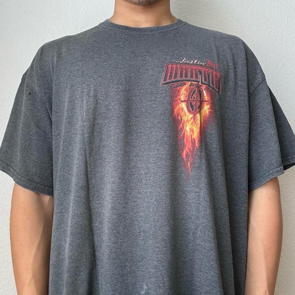Vintage 2000s Justin Martin AOP Racing Graphics Gray Tee Shirt - Picture 2 of 6